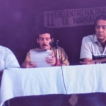 Veranstaltung "II Encuentro Nacional de Narrativa". Mit der Schriftstellern Arturo Arango (izq) und Eduardo Heras León. Santiago de Cuba, Kuba, 1988.