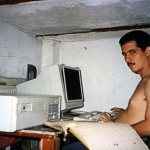 "I managed to write in a closed closet above the bathroom in my house. I had no other space to do it", Havana, Cuba, 1997.