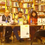 Junto al escritor argentino Alfredo Taján y la editora Nicole Cantó, en Málaga.