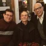 Con los escritores Luis Fayad (Colombia) y Luis Pulido Ritter (Panamá), en Berlín, febrero de 2019.