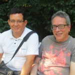 Con el escritor argentino César Aira, durante el Festival Internacional de Literatura de Berlín, septiembre de 2016.