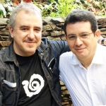 Con el caricaturista cubano Ángel Boligán, Medellín, Colombia, septiembre 2013.