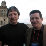 Con el escritor mexicano David Toscana, Festival de la palabra, México. D.F., México, 2008.