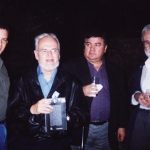 From the left to the right: With North American writer David Lida, Venezuelan writer Luis Britto García, Columbian writer R.H. Moreno-Durán and Argentinian writer Noé Jitrik. Monterrey, Mexico, 2002.
